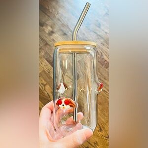 Anthropologie Puppy Heart Eyes Emoji Icon Shot Glass w straw travel lid dog